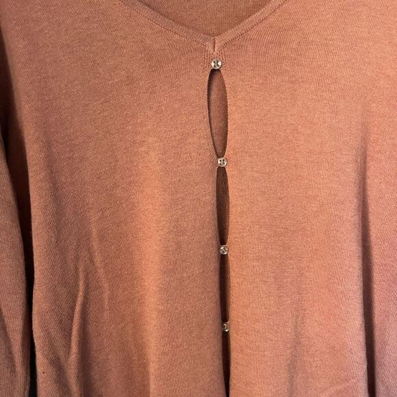 One Grey Day Silk Blend Button Back Sweater in Orange/Rust - Picture 8 of 11